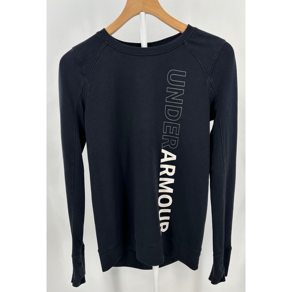 Under Armour Rival Fleece Sweatshirt Black Graphic Crewneck 1318679 Mens Small